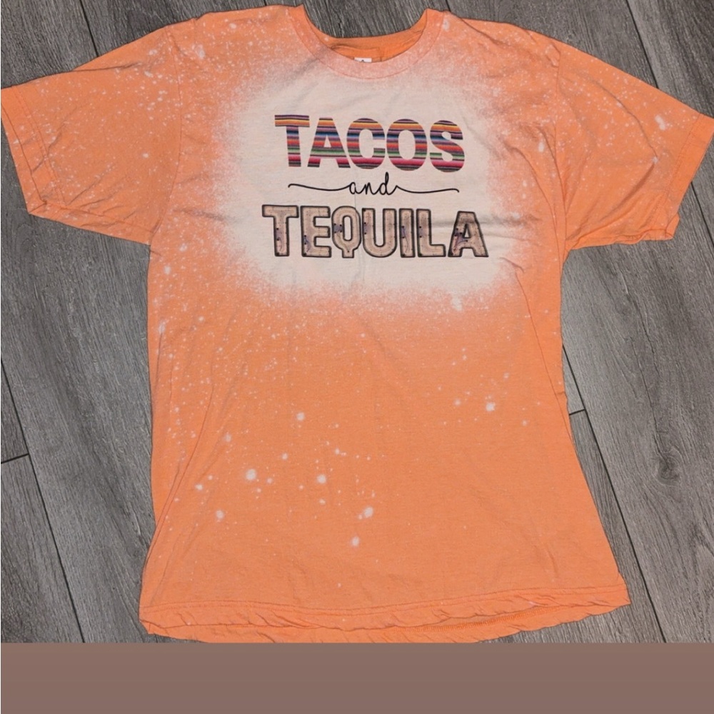 Tultex Women’s Size Large Graphic Tee Shirt Tacos & Tequila Orange Boutique EUC